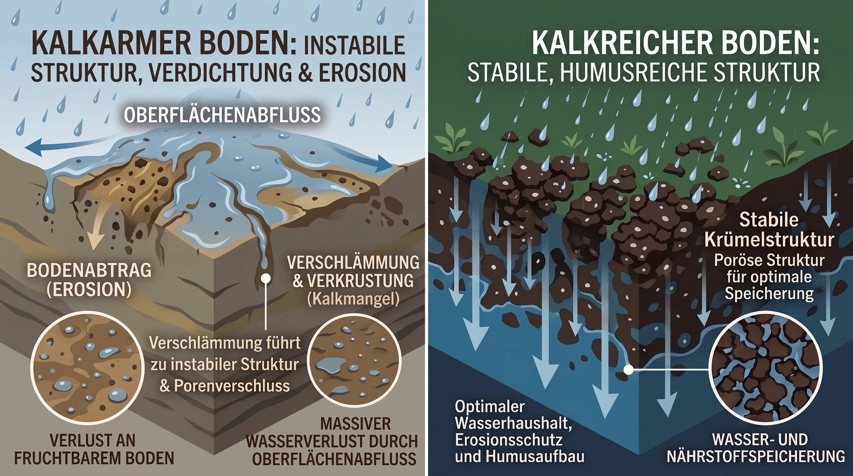 Die Grafik zeigt den großen Einfluss auf Wasseraufnahmevermögen und -speicherung.