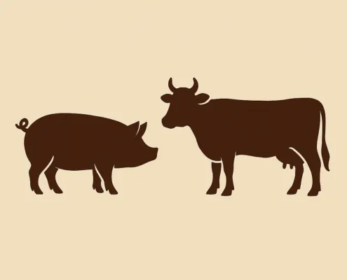 stilisiertes Schwein und stilisierte Kuh