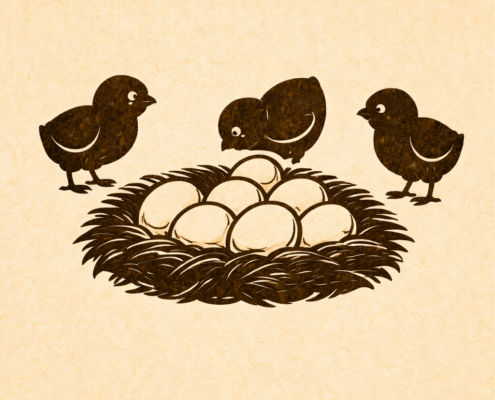 stilisierte Küken und Eier in einem Nest