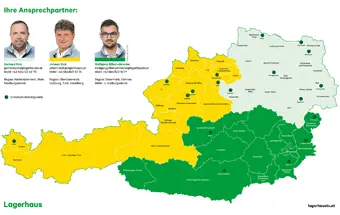 Titelbild: Stützpunkte und Vertriebsstruktur des Lagerhaus Technik-Center (LTC)